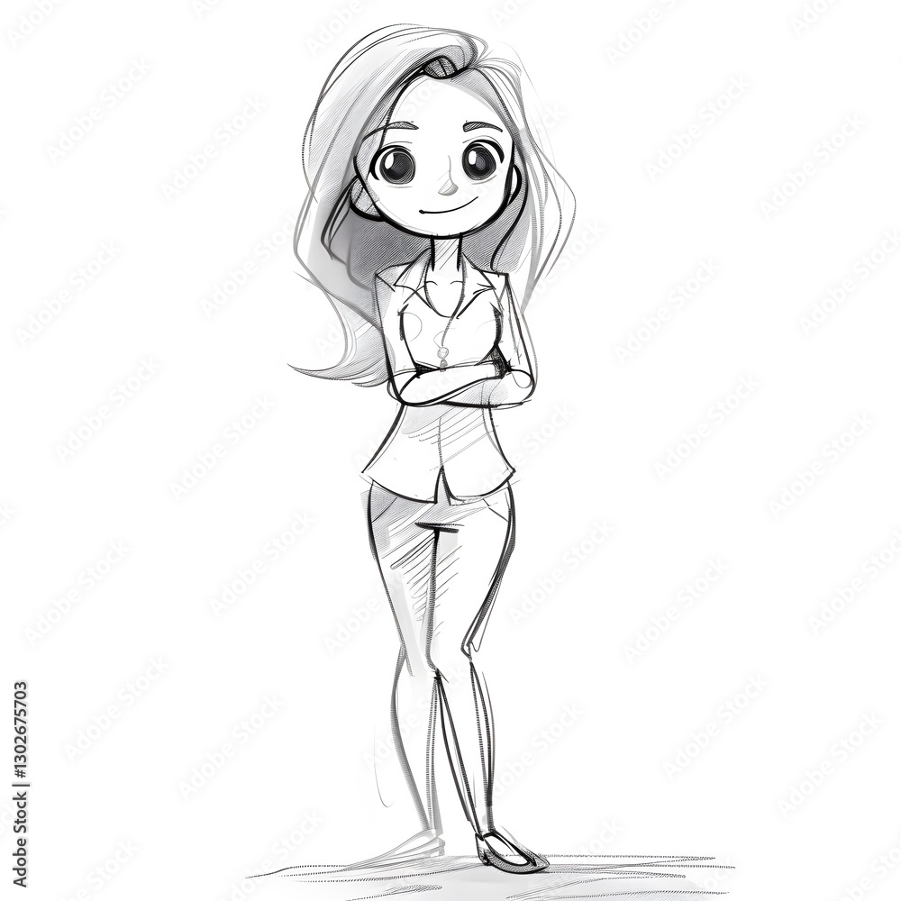 Cute Cartoon Character with Long Hair and Casual Outfit Cute Cartoon Character with Long Hair and Casual Outfit