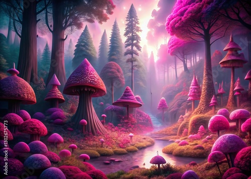 Magenta Nature: AI-Generated Low Light Forest Gnome & Brain Landscapes