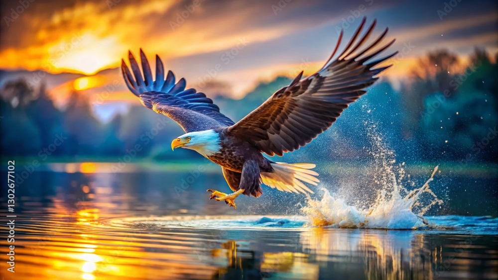 Fototapeta premium Majestic Bald Eagle Diving for Fish - Surreal Wildlife Photography