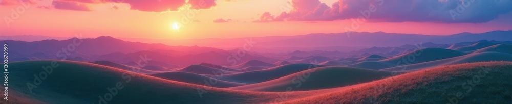 Obraz premium Subtle color gradients paint rolling hills under a glowing sky , sky, watercolor, gradient