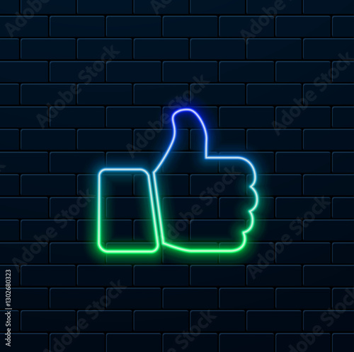 Like or thumbs up icon. neon style.