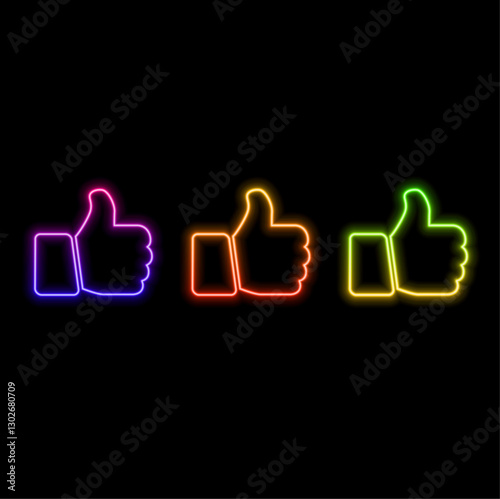 Sign icon. Hand with finger up symbol. neon style.