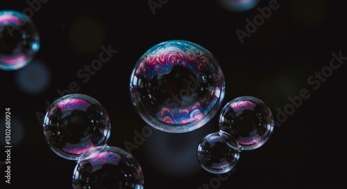 Wallpaper Mural Iridescent soap bubbles floating in a dark atmosphere with diffused lighting Torontodigital.ca