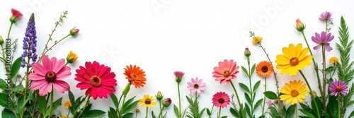 Wallpaper Mural Vibrant wildflowers and greenery arranged artfully on white , beautiful, botanical art Torontodigital.ca