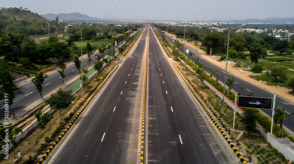 A wide highway stretching through a flat landscape, designed for high-speed travel and efficient transportation. A wide highway stretching through a flat landscape, designed for high-speed travel and efficient transportation.