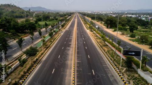 A wide highway stretching through a flat landscape, designed for high-speed travel and efficient transportation.