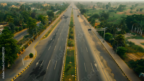 A wide highway stretching through a flat landscape, designed for high-speed travel and efficient transportation.