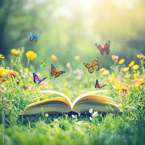 Fototapeta Naklejka Na Ścianę i Meble -  Book's Butterflies Meadow Dreamscape