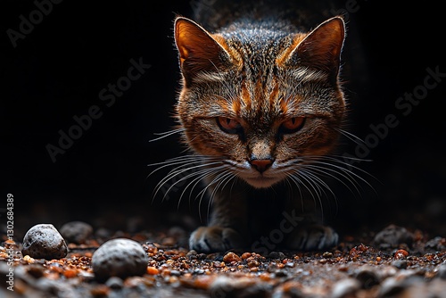 Intense Cat's Gaze in Dark Ground
