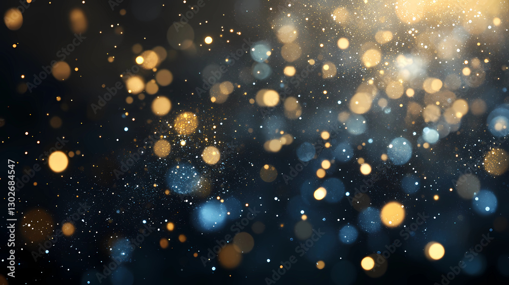 Abstract festive dark background with gold glitter and bokeh. New year, birthday, holidays celebration. Abstract festive dark background with gold glitter and bokeh. New year, birthday, holidays celebration.