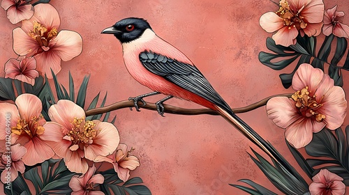 Pink Bird Amidst Blossoms