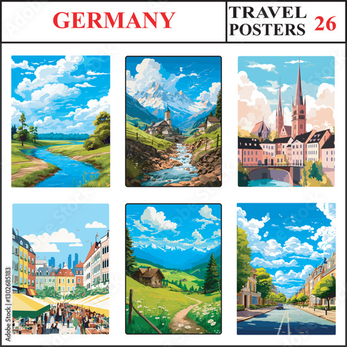 Germany Lower Oder Valley Bavaria Freiburg Travel Poster Wall Art Print Collection Set Part 26
