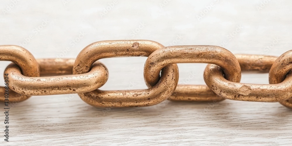 Fototapeta premium A close-up view of a rusty metal chain, showcasing its textured links and weathered appearance against a light background.
