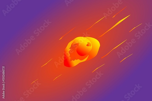 Decaying asteroid against the background of a hot sky.