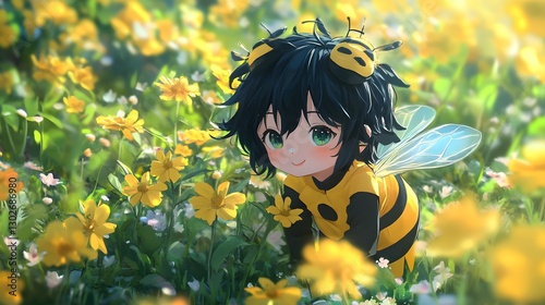 Adorable Bee Child Amidst Yellow Flowers