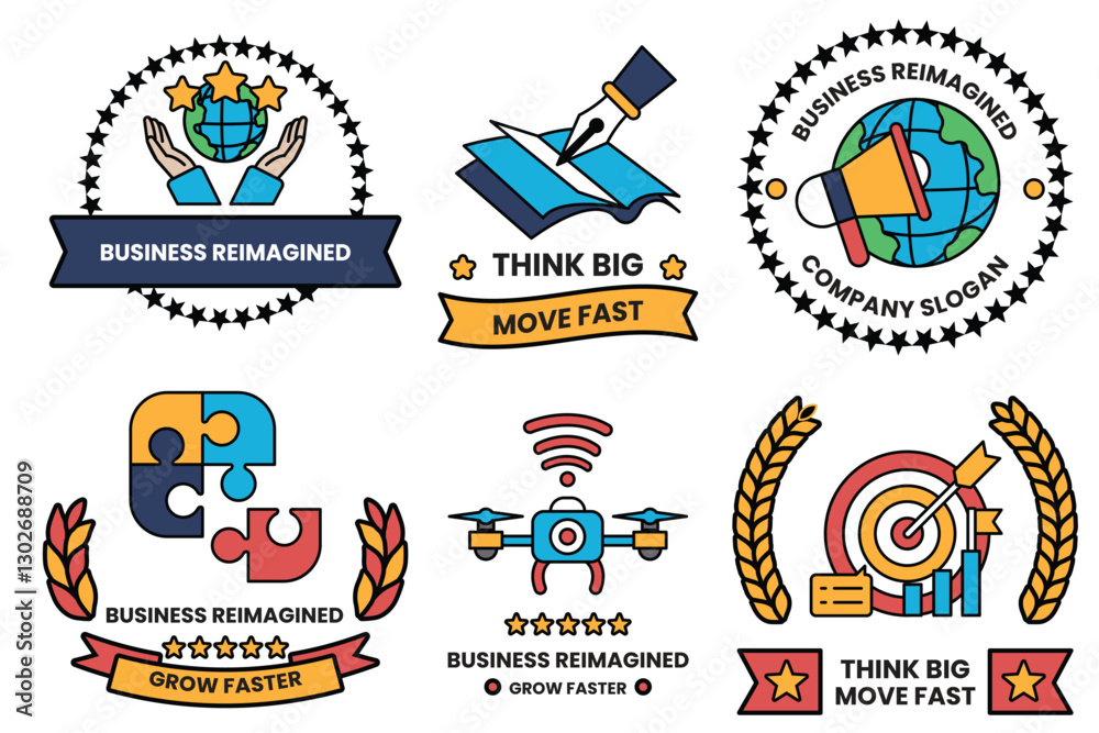 Fototapeta premium Set of illustrations in the concept of business and digital in line art style