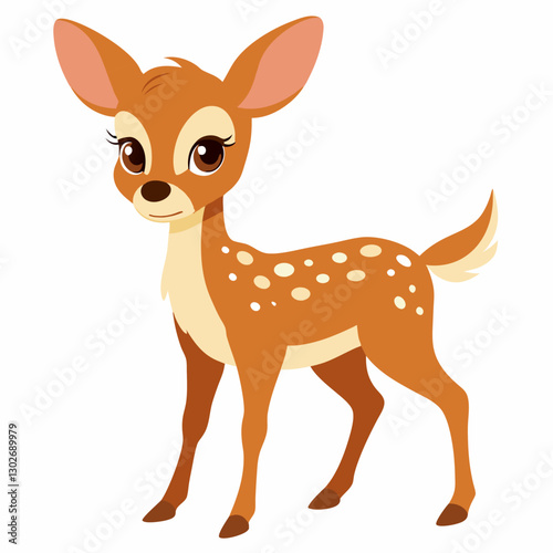 Cartoon bambi fawn isolated on white background .Cute animal baby deer.Side view. Suitable for children's books, sticker, mascot, logo.Vector illustration  