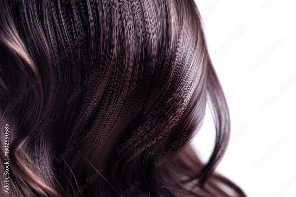Glossy Dark Brunette Hair Close-Up on White Glossy Dark Brunette Hair Close-Up on White