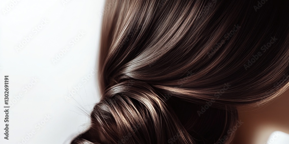 Naklejka premium Glossy Dark Brunette Hair Close-Up on White