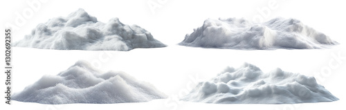Set of fresh snow heaps with soft texture, isolated on transparent cutout background photo