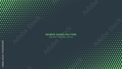 Rounded Dashes Halftone Pattern Vector Diagonal Frame Vivid Turquoise Abstract Background. Half Tone Tilted Structure Minimalism Graphic Eye-Catching Wallpaper. Retro Futurism Sci-Fi Tech Illustration