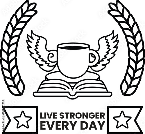 cup and book on it says Live Stronger Every Day