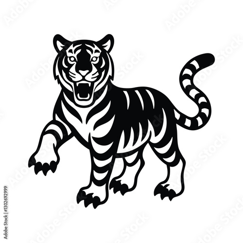 Tiger silhouette with extended paws and action vector design