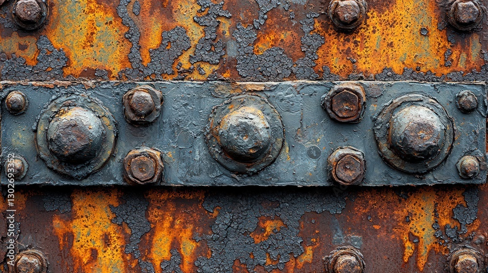 Rusted metal plate with bolts and rivets. Rusted metal plate with bolts and rivets.