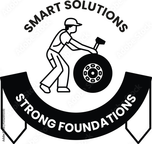 A man is shown in a tire changing position