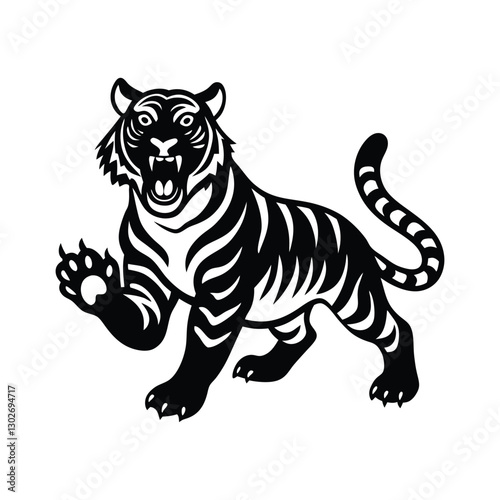 Stylized tiger silhouette with extended paws icon design