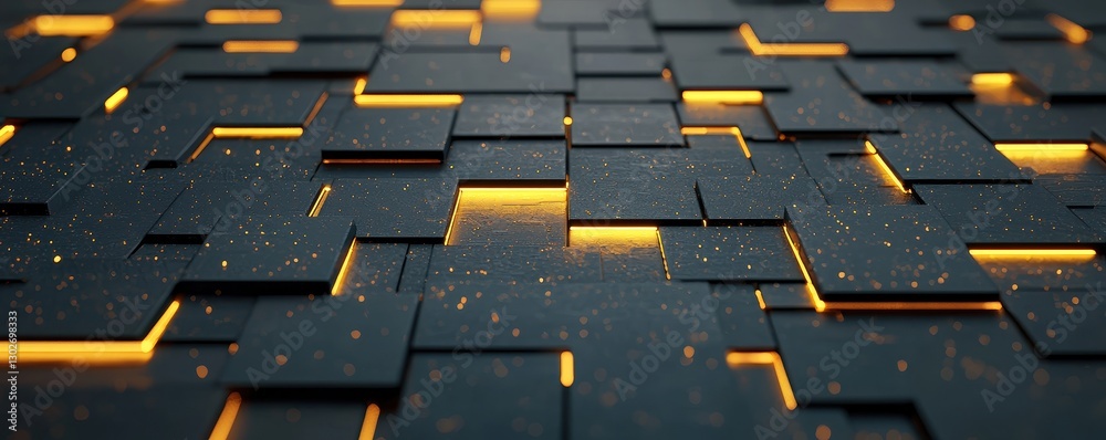 custom made wallpaper toronto digitalA visually striking abstract design featuring interlocking dark squares illuminated by warm, glowing lines, suggesting depth and modernity.