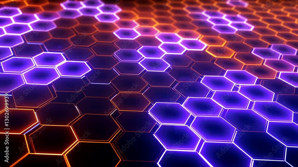 Vibrant hexagonal pattern with glowing edges creating a dynamic abstract background
