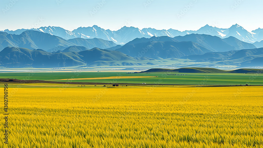 Fototapeta premium Majestic Peaks and Verdant Bounty: A Harmonious Landscape