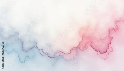 Vibrant Watercolor Painting: Blue and Pink Clouds Mimicking Sunset or Sunrise. A watercolor painting of a pink and blue gradient. photo