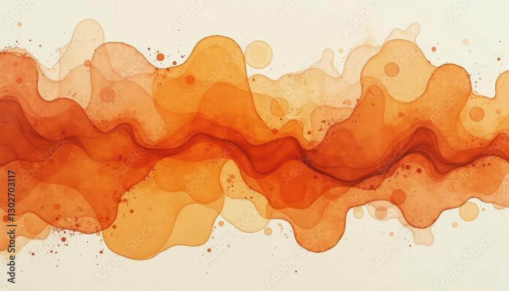 Obraz premium HighResolution Abstract Watercolor Orange and Red Waves Wallpaper Art Digital Image. A watercolor painting of and beige liquid flowing in a wave pattern.