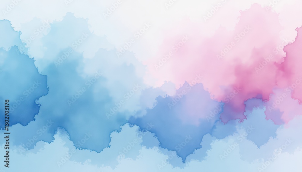 Naklejka premium Dreamy Watercolor Painting: Soft Blue to Pink Gradient for Ethereal Beauty. A blue and pink watercolor painting on a white background.