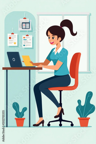 Efficient Female Professional Organizing Digital Files, Documents, and Multimedia Content