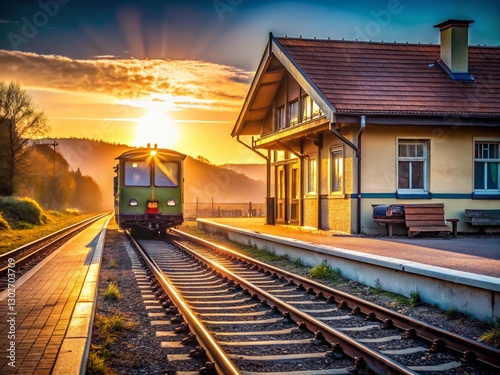 Wallpaper Mural Minimalist View of Zittau Narrow Gauge Railway Entering Bertsdorf Station Torontodigital.ca