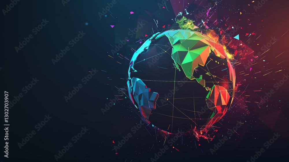 A digital rendering of a glowing, colorful, 3D globe. A digital rendering of a glowing, colorful, 3D globe.