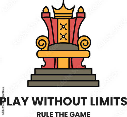 A cartoon image of a throne with the words Play Without Limits written below it