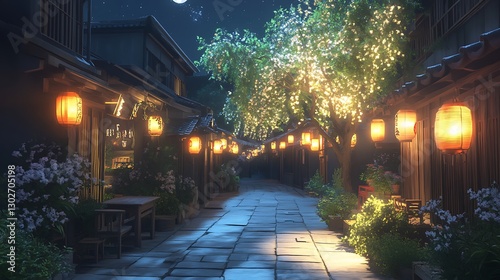 Serene Nighttime Alleyway In A Japanese Town