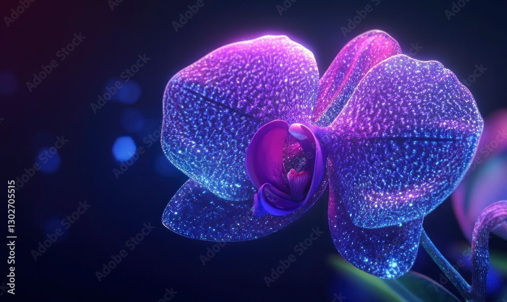 Fototapeta premium orchid with its petals covered in delicate patterns, set against a dark background