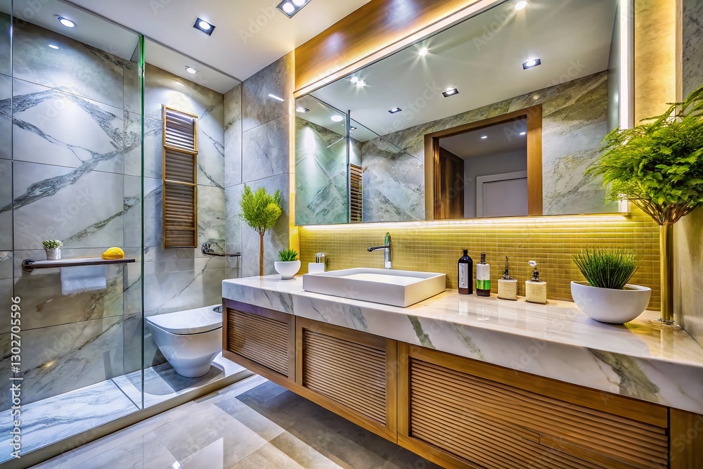 Fototapeta premium Modern Bathroom Macro: Soft Marble Texture, Clean Design