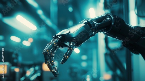 Close-up view of robotic hand reaching for a task. photo