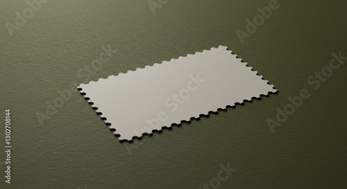 Blank Stamp on Dark Olive Green Backdrop with Perforated Edges Close-up