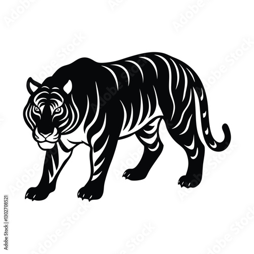 Stealthy tiger stalking silhouette icon design