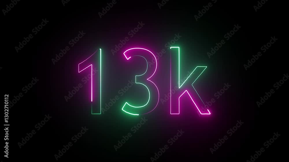 glowing neon 13K text animation on black background. 13k Followers Celebration text animation. glowing neon 13K text animation on black background. 13k Followers Celebration text animation.