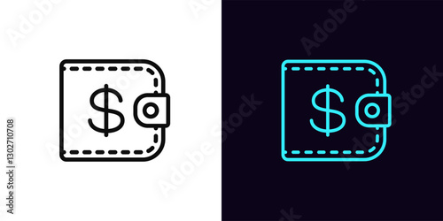 Outline electronic wallet icon, with editable stroke. Digital wallet with dollar, virtual banking, digital money. Crypto wallet, online payments, ecommerce, electronic money transaction. Vector icon