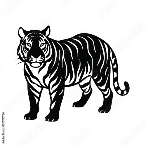 Alert tiger stalking prey silhouette icon vector design