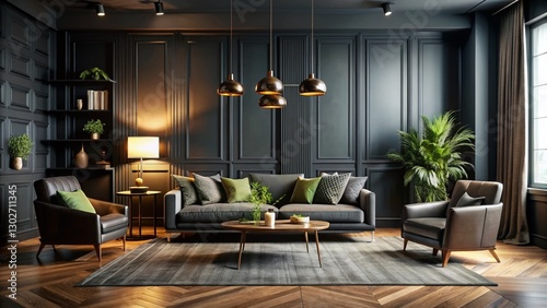 Moody Minimalist Living Room  Dark Wood Accent Wall  Modern Interior Design
